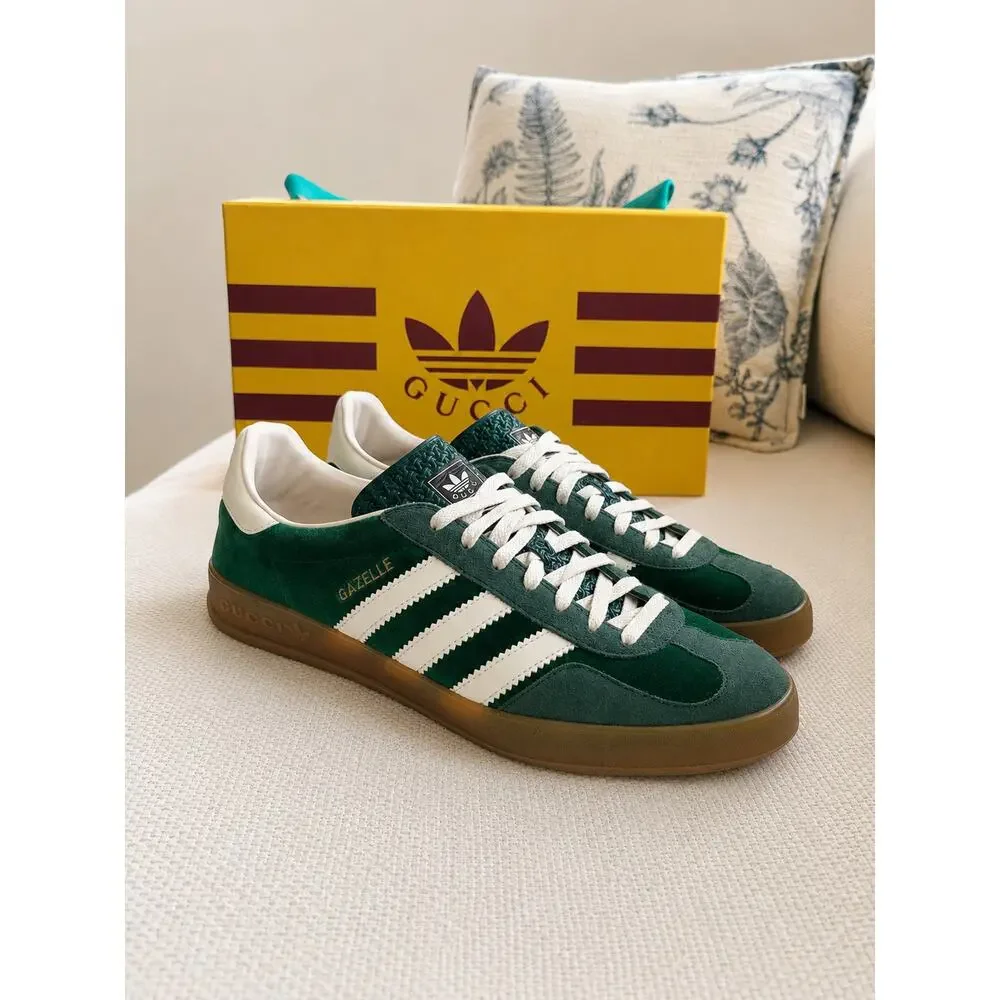 Gucci x Adidas Gazelle Green Velvet Sneakers Size 10.5